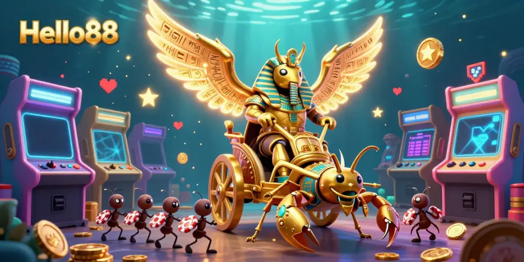 Experience Hello88’s dazzling gaming world with vibrant characters, colorful game elements, and stunning 3D visuals.