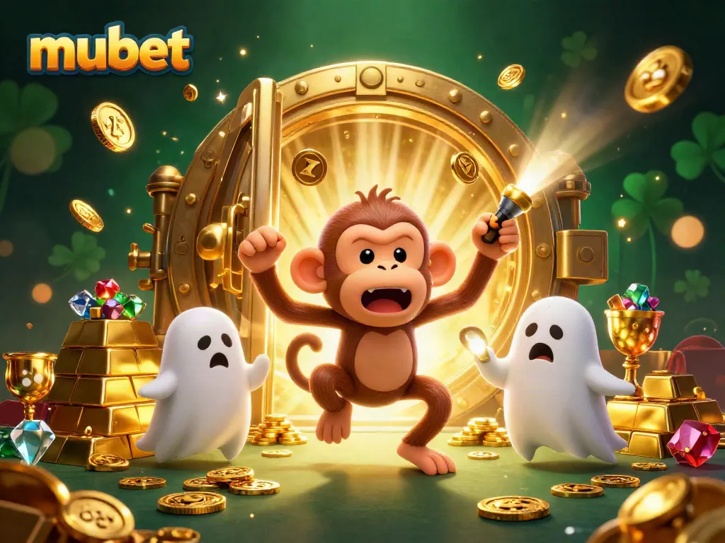Experience exciting wins at MUBET with this vibrant casino-themed 3D illustration showcasing golden treasures.