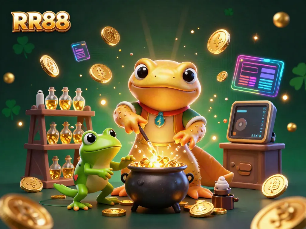 Discover the vibrant RR88 casino atmosphere featuring a golden salamander alchemist crafting wealth and magic.