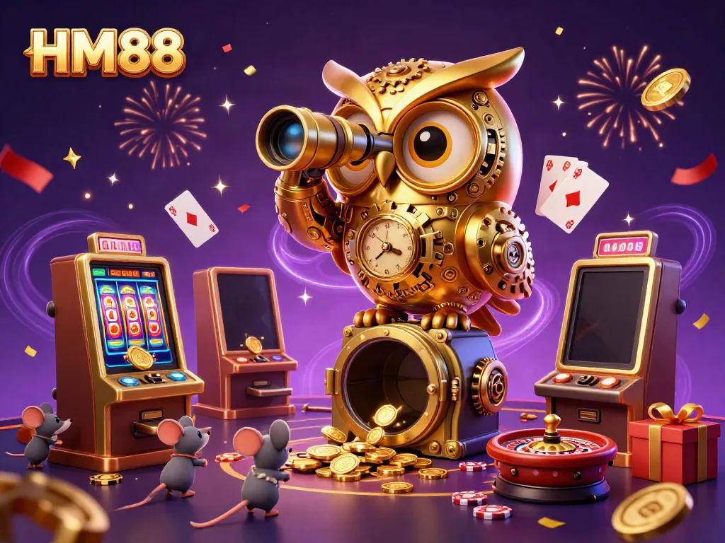 Play exciting slot games at HM88 with vibrant casino elements and characters in action.