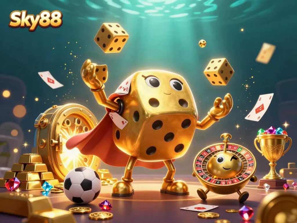Sky88 brings thrilling sports betting to life with dynamic gold-themed visuals and rich gaming elements.