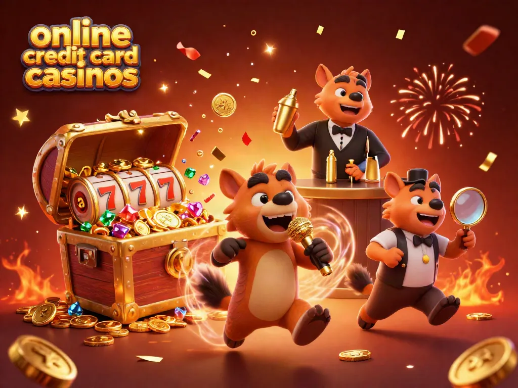Experience the excitement at online credit card casinos with lively hyenas in a casino club.