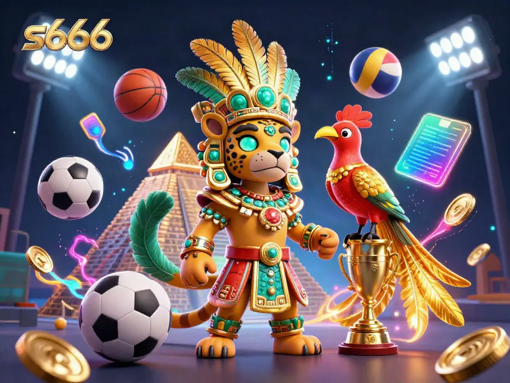 Engaging scene showcasing s666 with a Mayan priest, quetzal bird, and vibrant gambling elements.