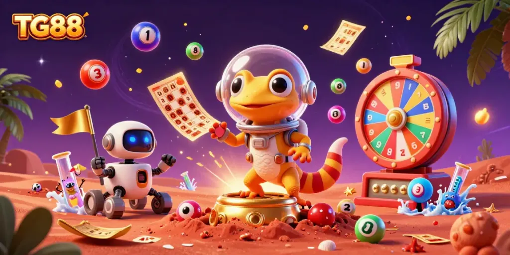 Experience the excitement of TG88's Martian casino adventure, showcasing vibrant game elements.