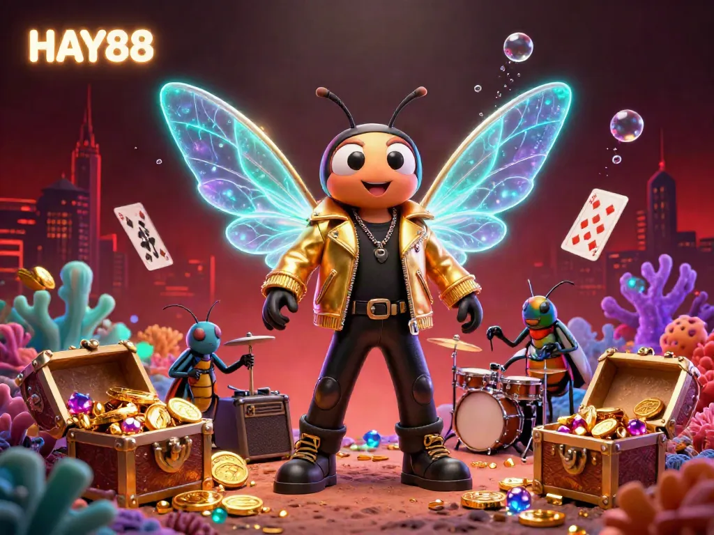 Engage in thrilling gambling action at HAY88 with a carnival of vibrant casino characters and underwater treasures.