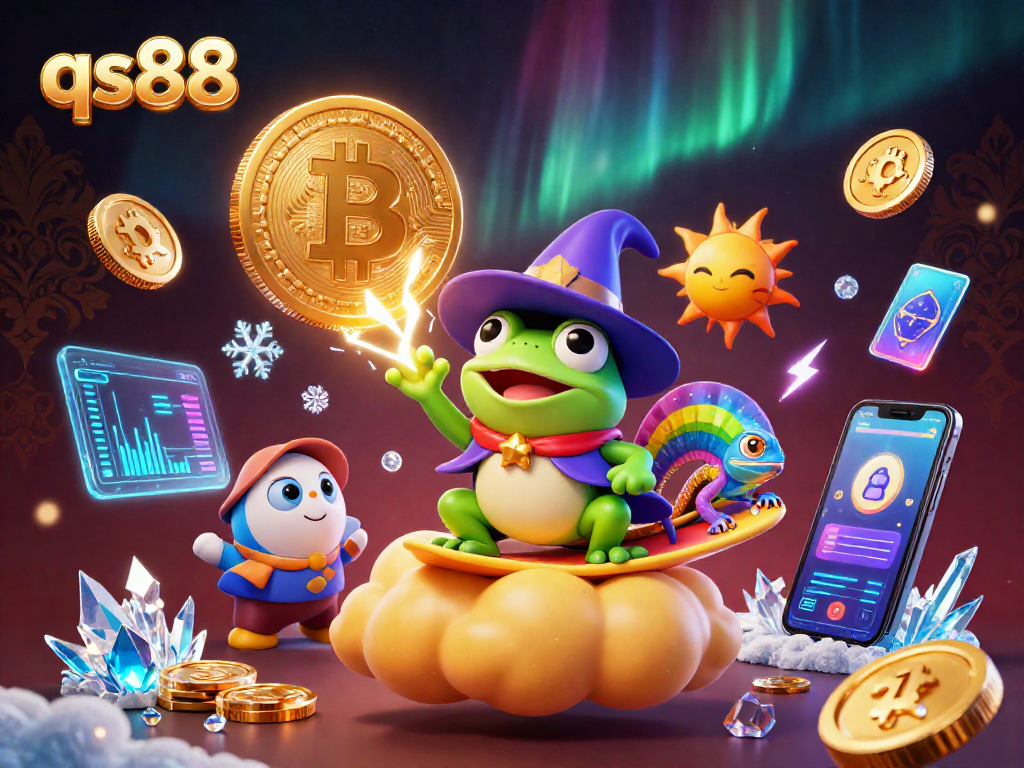 Engage in thrilling gaming at qs88 with a detailed illustration of magical characters amidst a storm of coins.