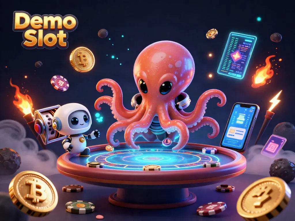 Play Demo Slot with exciting visuals of an alien octopus at a holographic poker table.