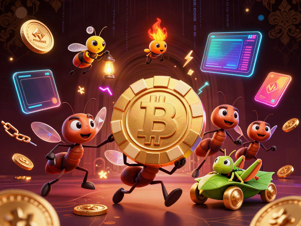 Experience thrilling action with mubet as cartoon ants escape with a giant poker chip, set in a vibrant casino world.