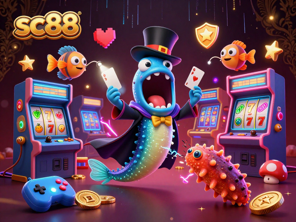 sc88 casting spells in a magical casino scene with vibrant characters and gaming elements