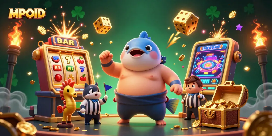 MPOID-themed illustration featuring a festive underwater casino scene with a lively fugu and dynamic gaming elements.