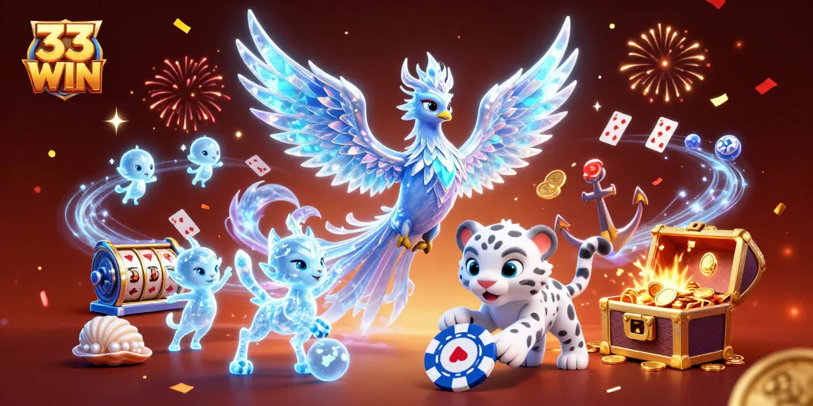 Engage with 33 WIN's vibrant gaming experience featuring a mystical phoenix and ice sprites.