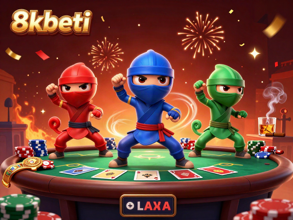 Chameleon ninjas team exemplifying the thrill of gambling at 8xbeti with poker elements.