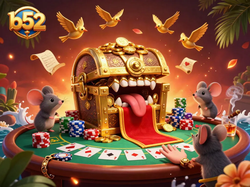 Win at b52 with adventurer mice discovering riches in a dynamic casino scene.