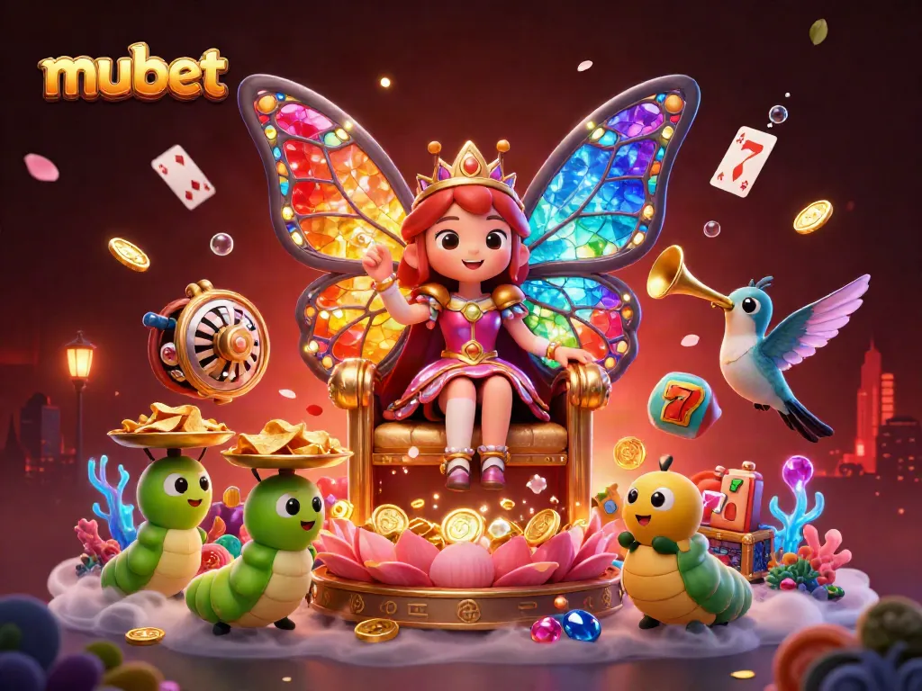 Experience the vibrant world of mubet with exciting slots and cheerful characters in a magical casino.
