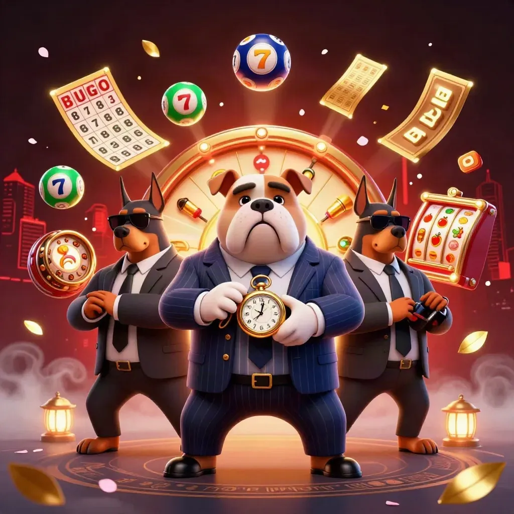 3D mafia bulldog and Dobermans amid jackpot bursts on a neon casino skyline