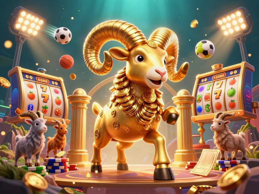 Engage with go88's thrilling slots featuring a golden ram at the casino gates.