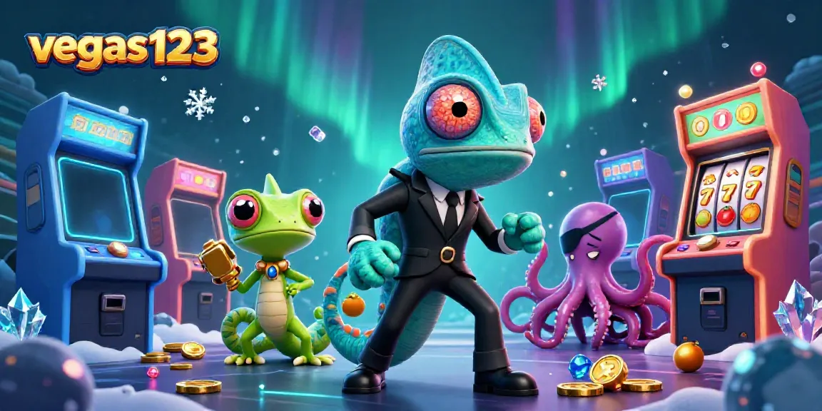 Slot menarik di vegas123 dengan karakter 3D, mesin permainan, dan efek cahaya berkilau