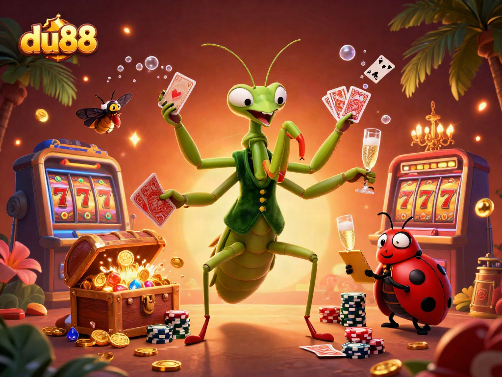 Experience winning strategies at du88 with lively characters and casino-themed elements in this vibrant scene.