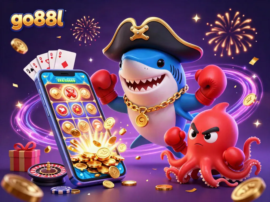 go88l immerses players in thrilling casino excitement with a fun 3D pirate-themed illustration.