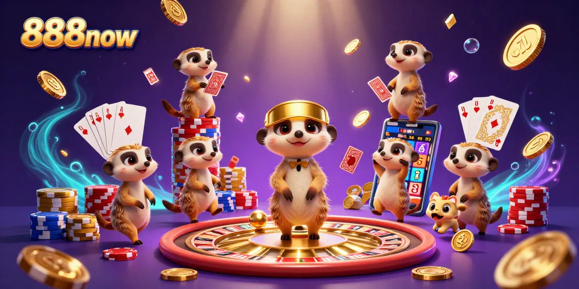 888now features an animated meerkat casino scene with card games and golden coins.