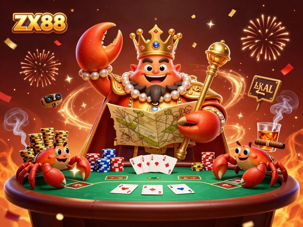 ZF88 captivates players with a vibrant casino scene featuring a golden crab and poker elements.