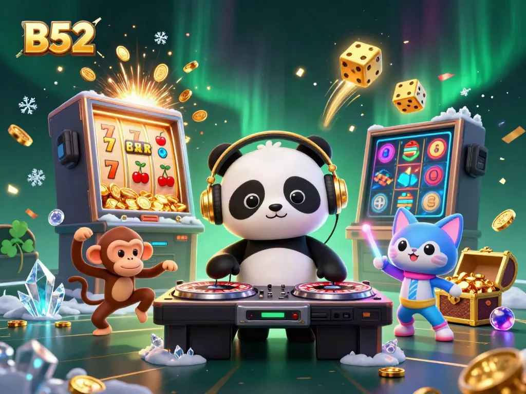 Experience the vibrant energy of B52 casino with DJ panda and friends amidst a jackpot explosion!