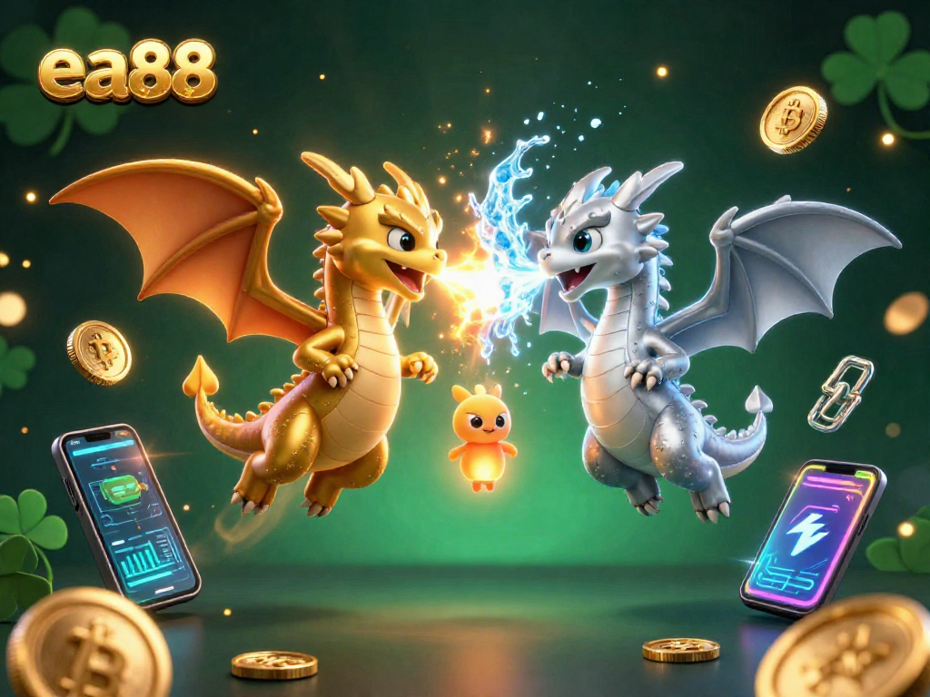 Experience thrilling gaming at ea88 with vibrant dragons and crypto elements in a dynamic casino scene.