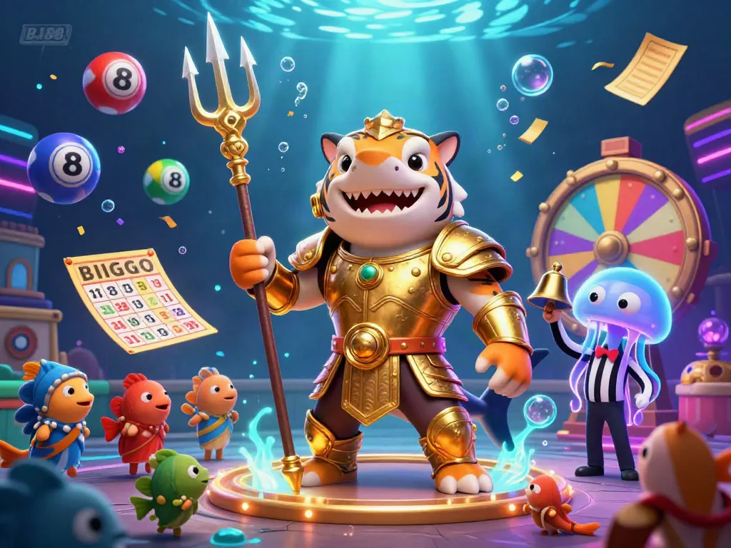 Experience the thrilling underwater adventure at BJ88 with a fierce shark and lively lottery elements.