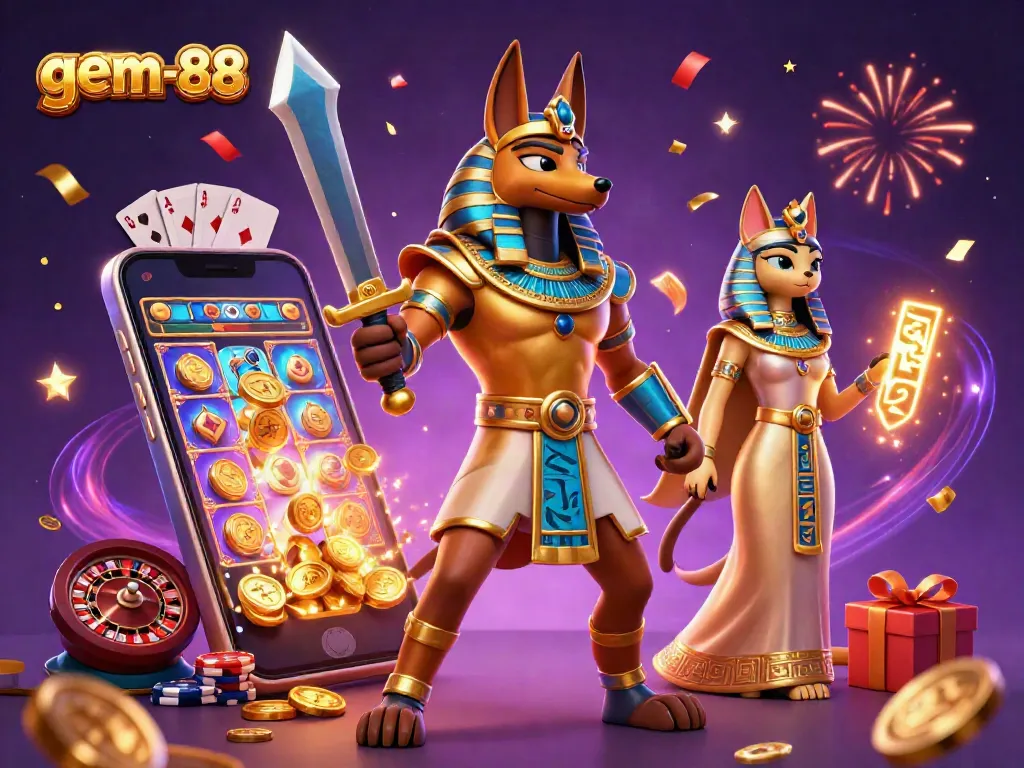 Win big playing at gem-88 with vibrant, immersive casino-themed visuals and dynamic gaming elements.