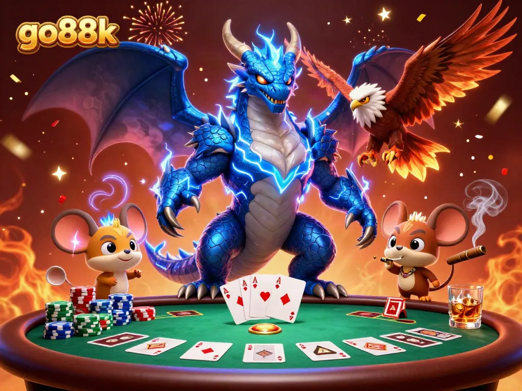 Engage with go88k's vibrant casino scene featuring energetic characters and dynamic gaming elements.