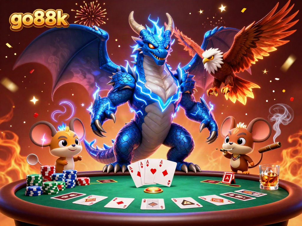 Engage with go88k's vibrant casino scene featuring energetic characters and dynamic gaming elements.