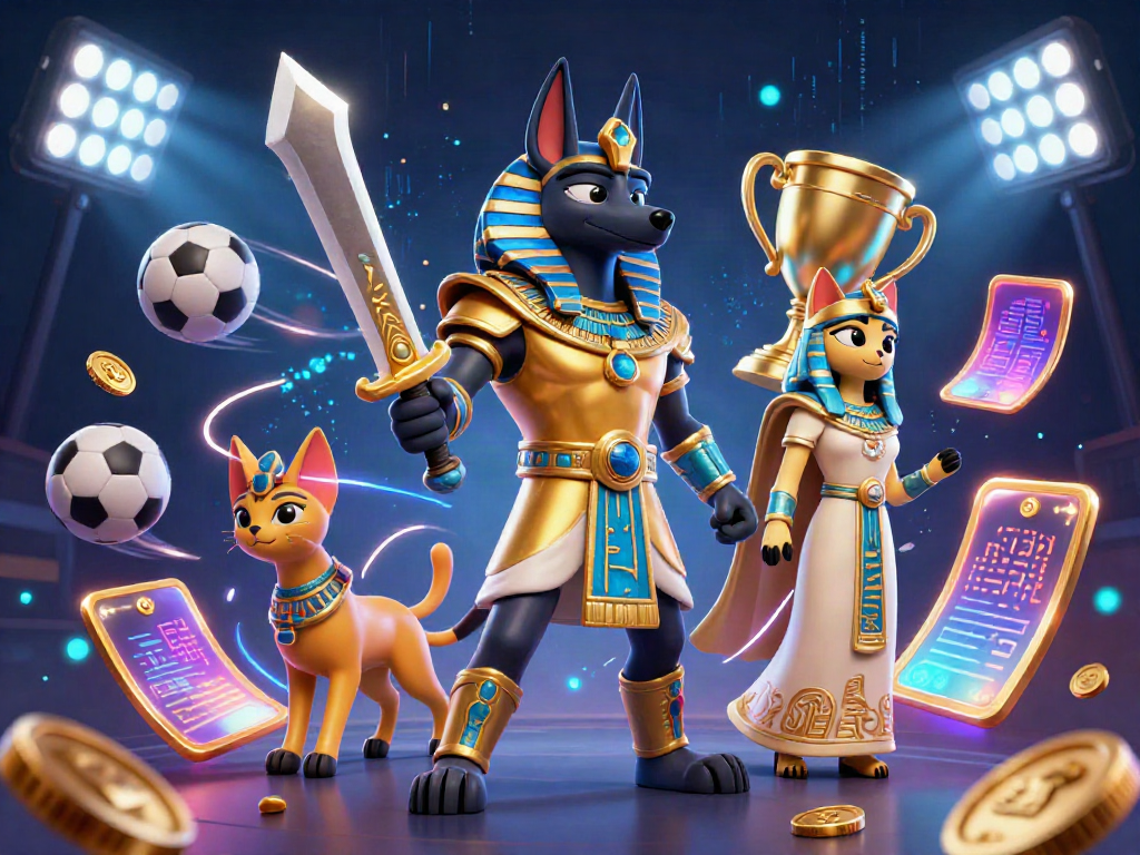 Engage with rr-88 in a vibrant casino scene featuring Anubis and Bastet amidst dynamic sports betting elements.