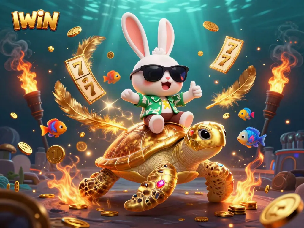 IWIN engages players with vibrant slots and lucky symbols in a dynamic casino illustration.